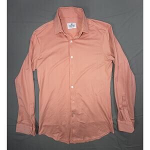 Mizzen+Main Shirt Mens Medium Tall Orange Gingham Trim Fit American Made Stretch